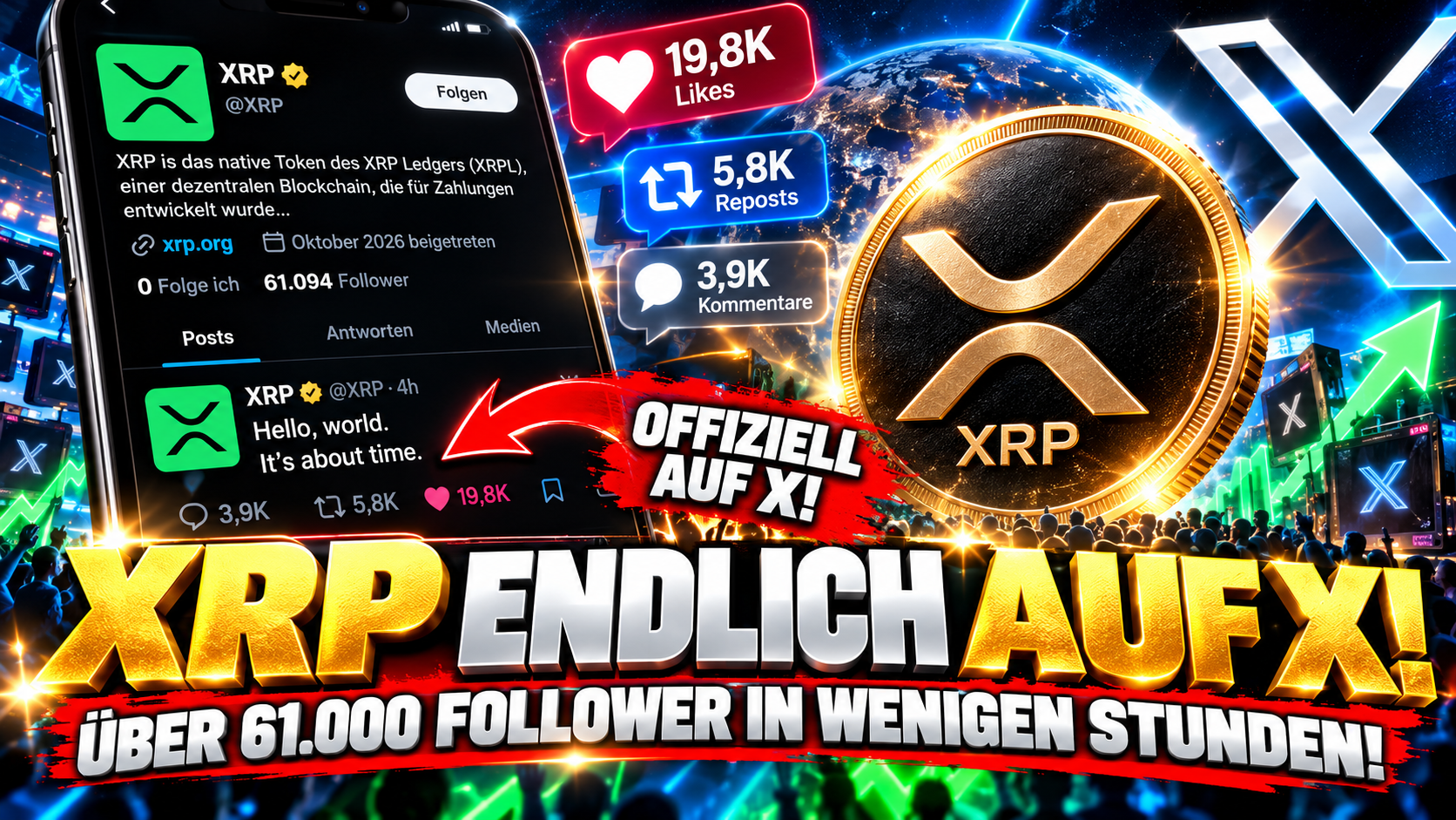 🚨 XRP jetzt offiziell auf X! Neuer verifizierter Account explodiert mit über 61.000 Followern in wenigen Stunden!